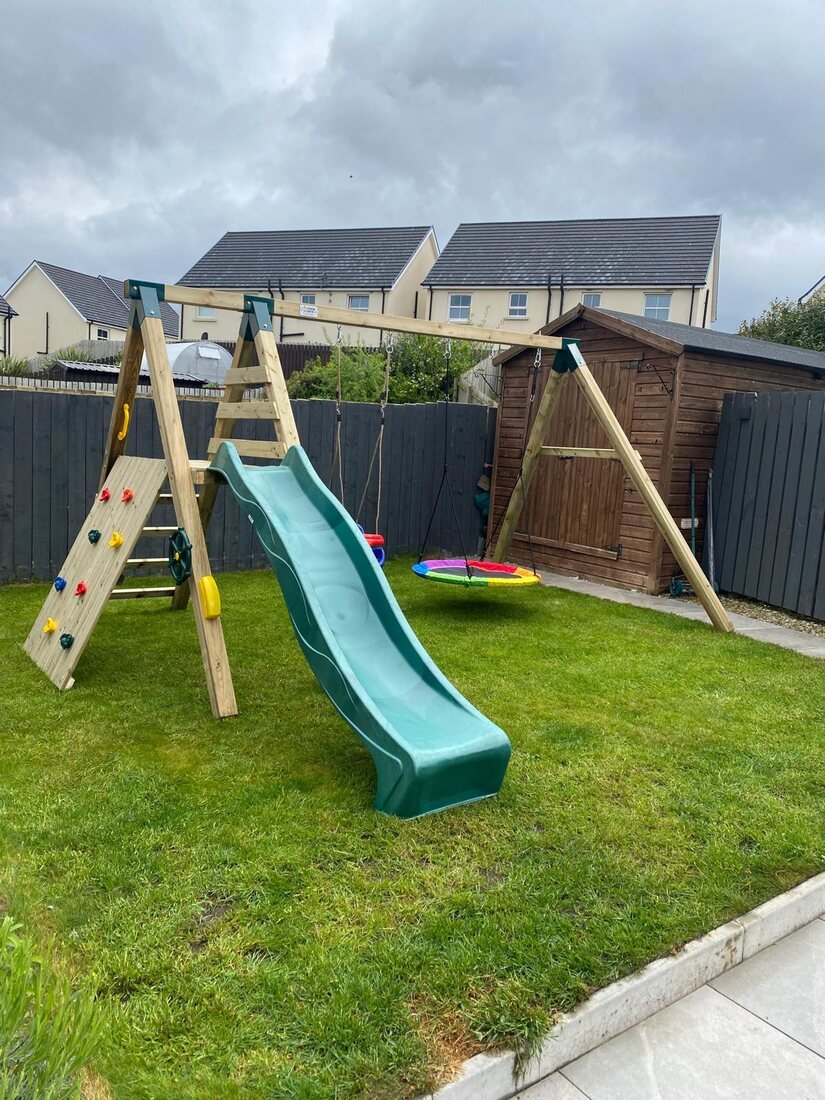 Swing & Slide Set with Rock Climb & Nest Swing